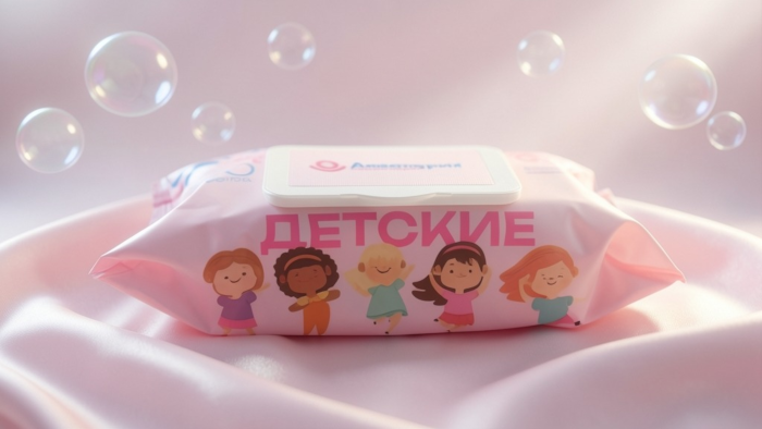 Детские влажные салфетки, произведённые на линиях «Аквамарин»